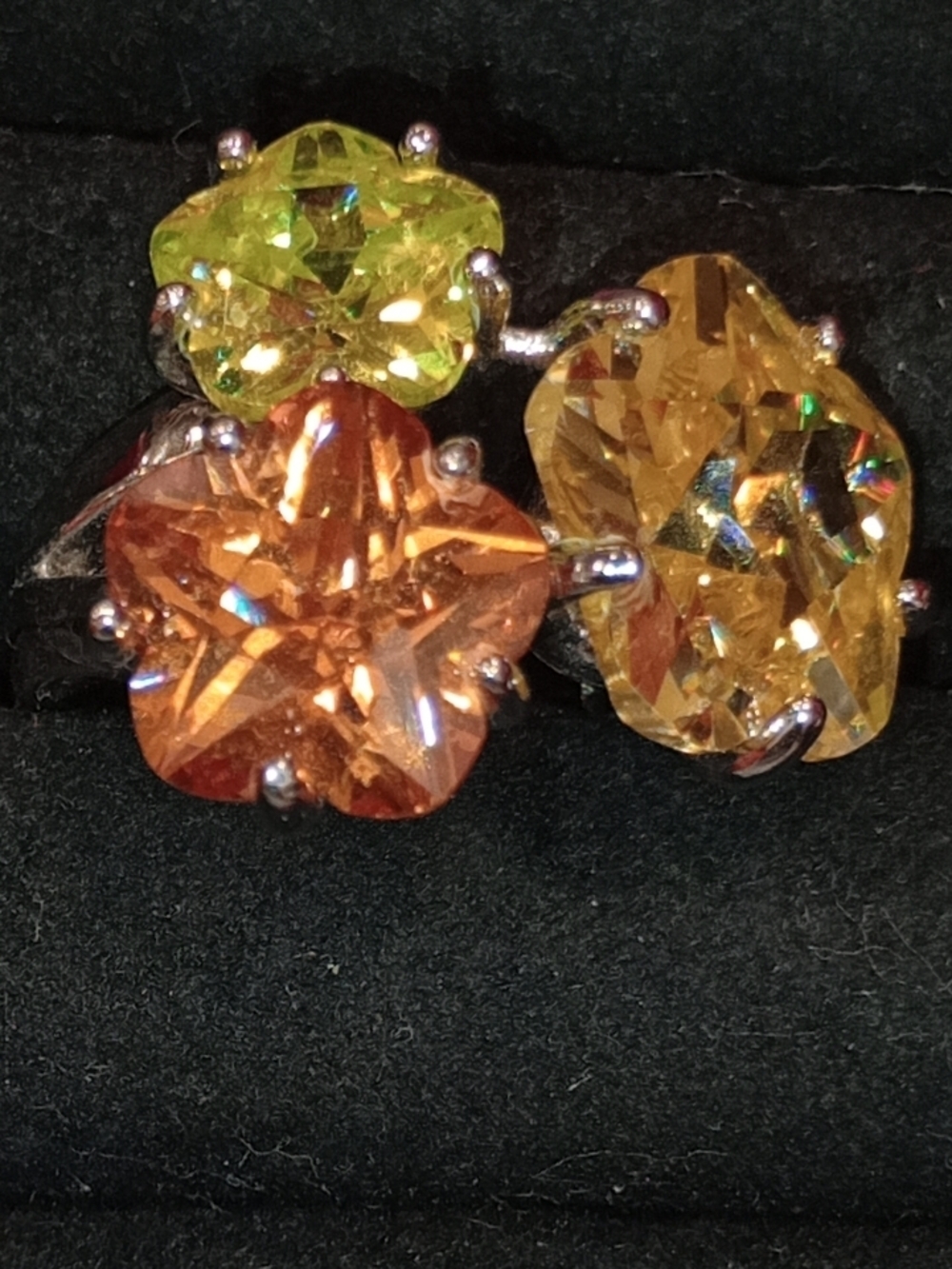 Park Lane Orange, Yellow & Green Crystal Flower Ring - Picture 14 of 14
